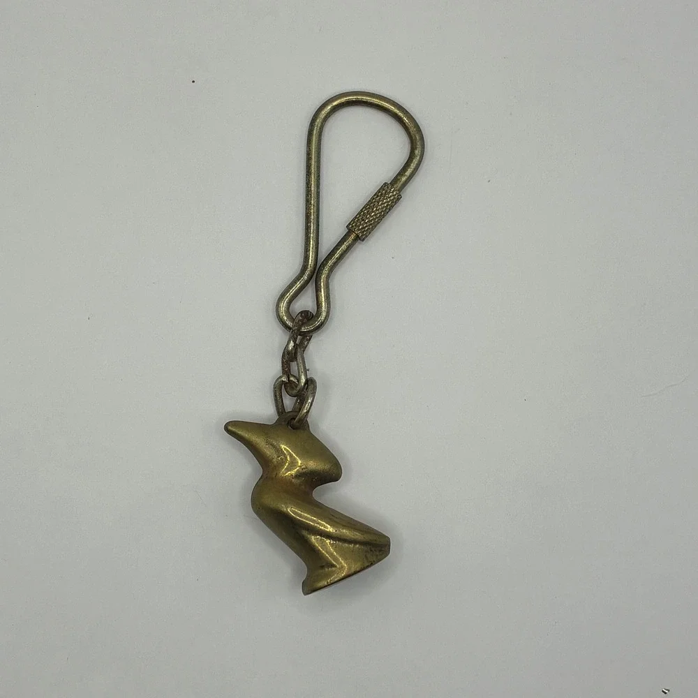 Vintage Brass Abstract Bird Keychain Mid Century Modern Screw Gate Key Fob